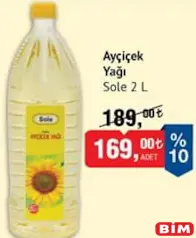 SOLE AYÇİÇEK YAĞI 2 L fiyat ve kampanya bilgisi